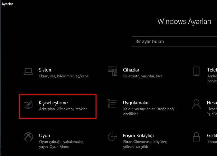 windows 10 siyah tema etkinleştirme