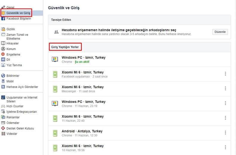 facebook çıkış yapma