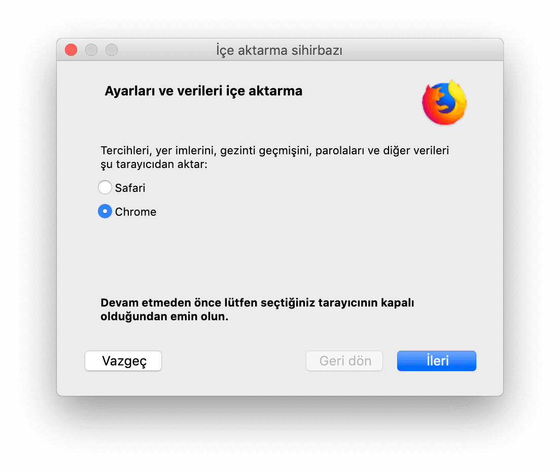 Chrome'dan Firefox'a Aktarma