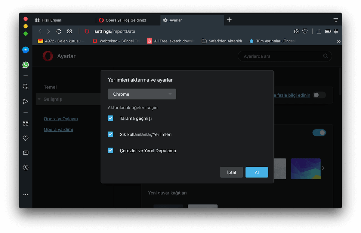 Chrome'dan Opera'ya Aktarma