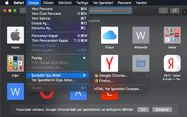 Chrome'dan Safari'ye Aktarma