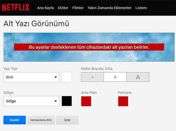 netflix altyazı konumu