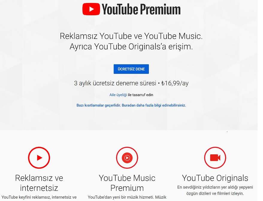 youtube premium fiyat