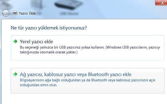 Windows Yazıcı Yükleme