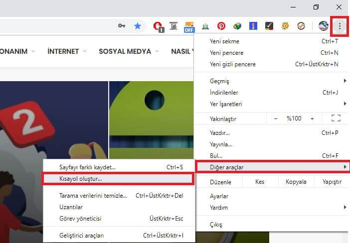 4 Adımda Chrome İnternet Sayfasını Masaüstüne Kısayol Yapmak