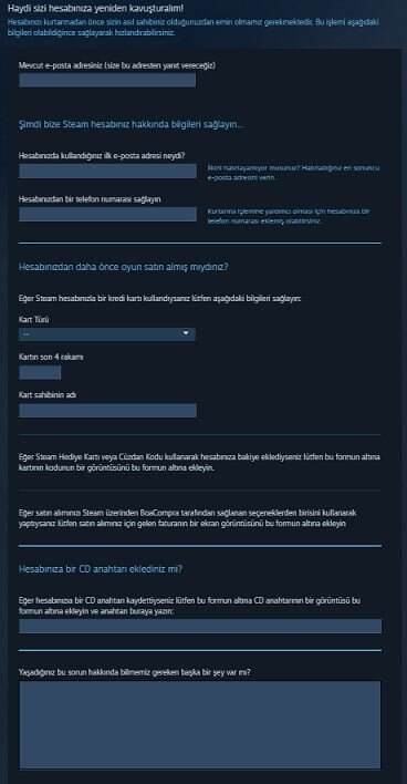 Steam Hesap Kurtarma