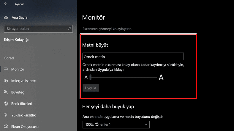 4 Adımda Windows 10 Yazı Boyutu Değiştirme