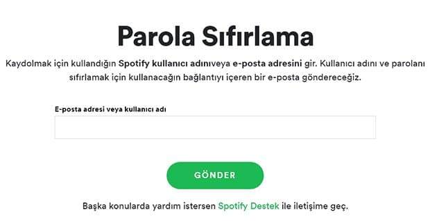 Spotify Şifre Sıfırlama Şifre Değiştirme