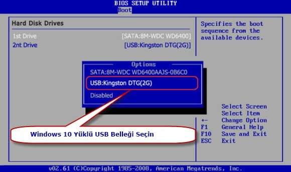 Windows kurmak için USB Boot Ayarlama