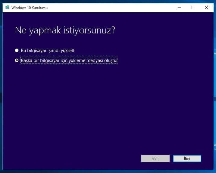 Windows 10 yükleme USB'si oluşturma