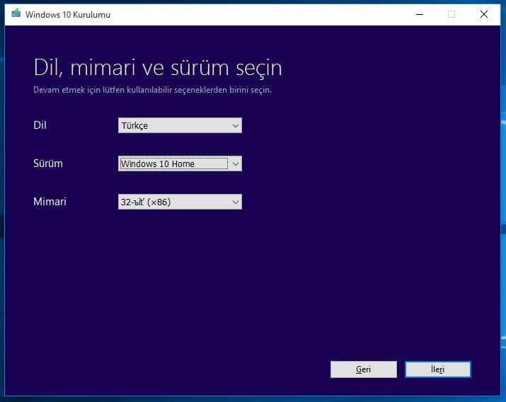 Windows 10 yükleme USB'si oluşturma