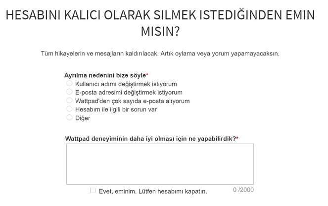 Wattpad hesap silme nasıl yapılır?