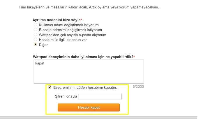 Wattpad hesap silme nasıl yapılır?