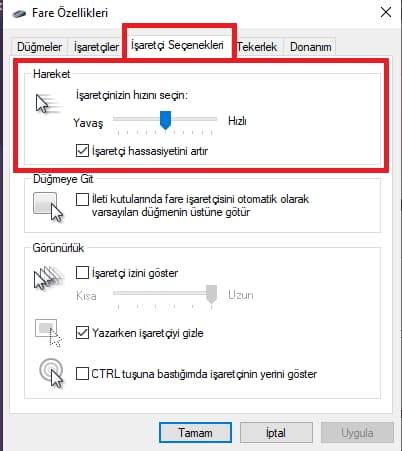 Windows 10'da Mouse hızı ayarlama