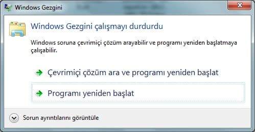 Windows gezgini çalışmayı durdurdu hatası nasıl düzeltilir ?