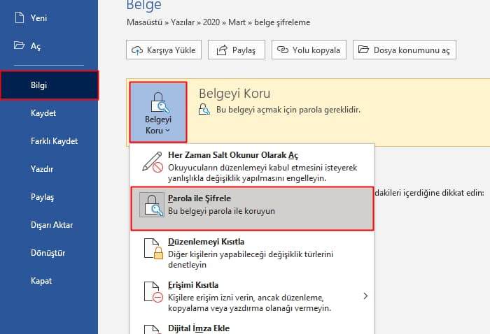 Excel Şifre Koyma, Word Şifre Koyma, Powr Point Şifre Koyma