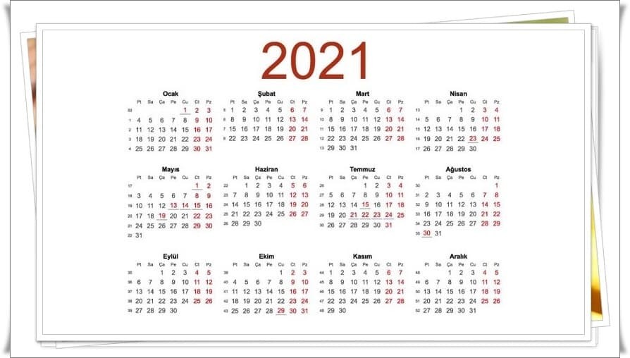 2021 Resmi Tatiller Takvimi