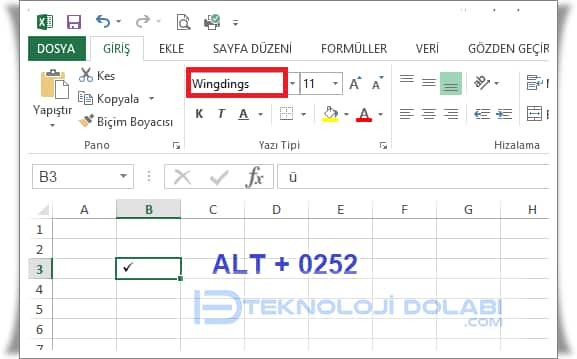 Excel Tik İşareti ✓ Ekleme