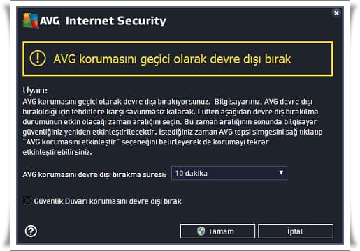 AVG Antivirus ve Firewall Kapatma