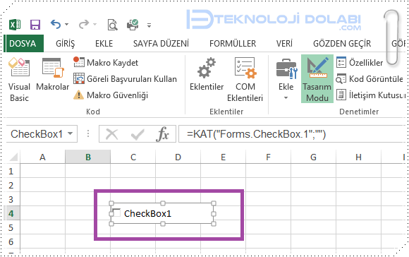 Excel'de Onay Kutusu Ekleme