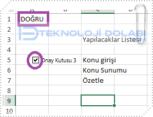 Excel'de Onay Kutusu Ekleme