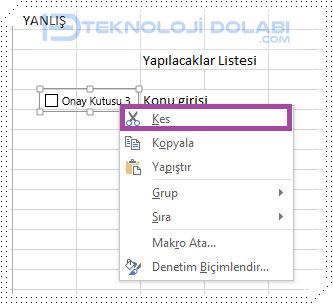 Excel'de Onay Kutusu Ekleme