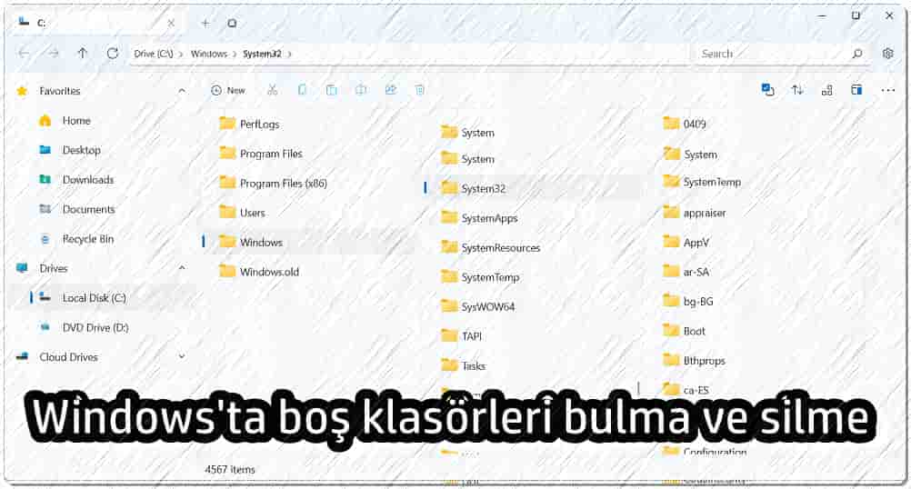 Windows'ta boş klasörleri bulma ve silme