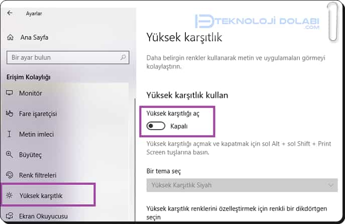 Windows'ta Yüksek Karşıtlık Modu Nasıl Kapatılır?