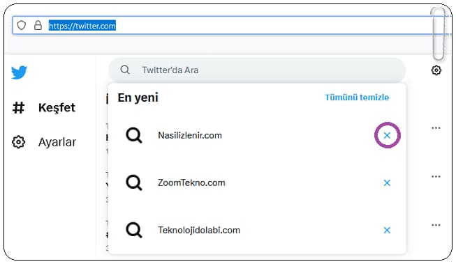 2 Adımda Twitter'da Kayıtlı Aramaları Temizleme!