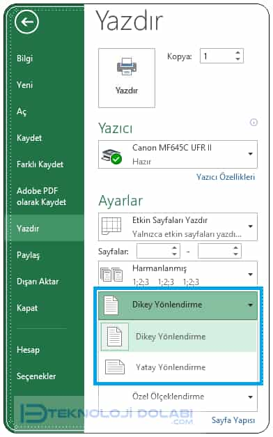 Yazıcıyı Dikeyden Yataya Yazdırma