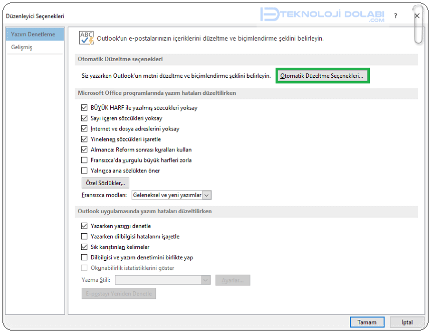 4 Adımda Outlook Otomatik Kelime Düzeltmeyi Kapatma!