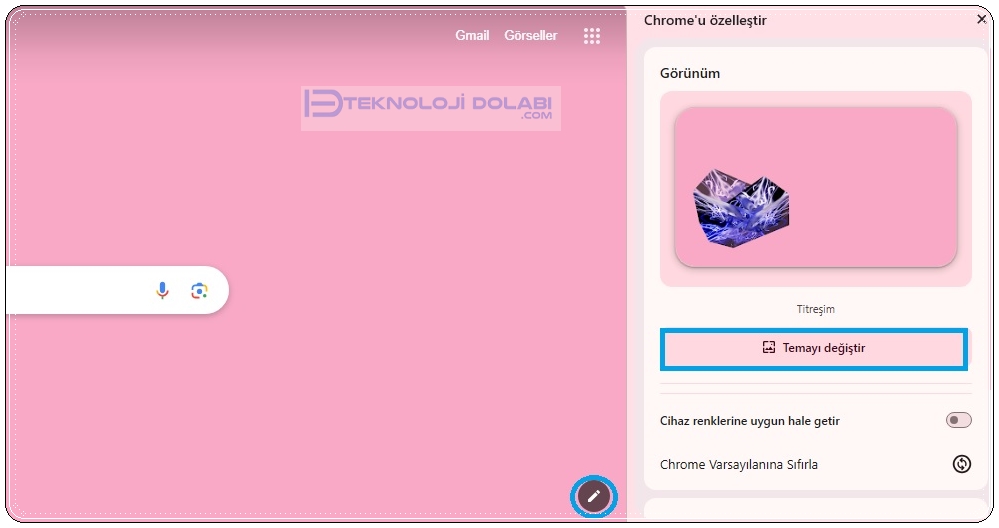 Chrome Arka Planını Kendi Resminizle Değiştirin!